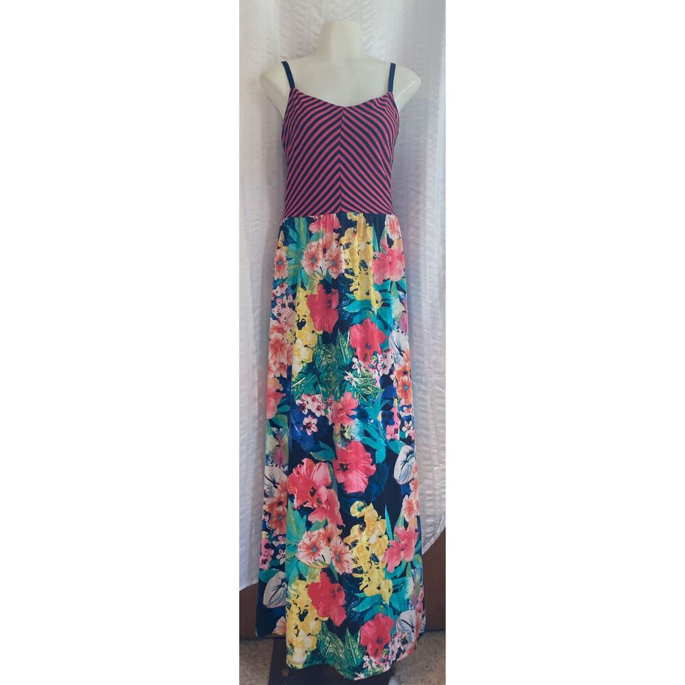 Maurices Navy Blue And Pink Multicolor Floral Maxi Dress